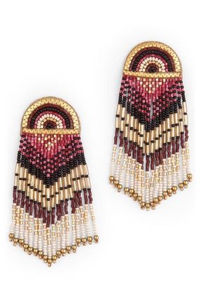 Deepa Gurnani Lisander Beaded Fringe Drop Earrings in Maroon at Nordstrom