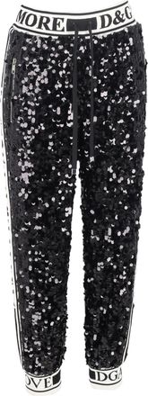 Dolce & Gabbana Dolce & Gabbana joggingbroek met pailletten en trekkoord in zwart polyester