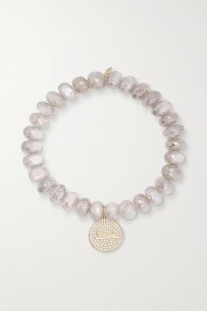 Sydney Evan Bracciale In Oro 14 Carati Con Pietre Di Luna E Diamanti Love Script - Bianco