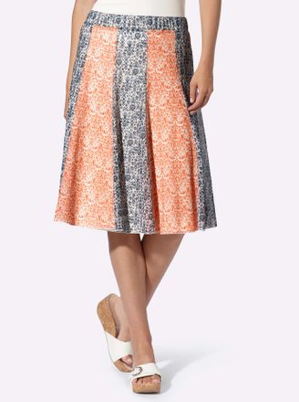 Heine Schlupfrock HEINE, Damen, Gr. 34, orange, taubenblau, bedruckt, 96% Polyester, 4% Elasthan, bedruckt, gebl&uuml;mt, gemustert, mehrfarbig, knielang, R&ouml;cke 