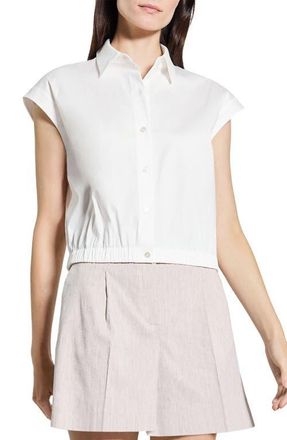 Theory Elastic Hem Cap Sleeve Button-Up Shirt in White at Nordstrom, Size X-Large