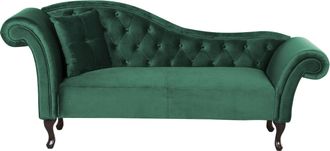Beliani Beliani - Chaise Longue Tapizado En Terciopelo Verde Oscuro Acolchado Capiton&eacute; Versi&oacute;n Izquierda Con Coj&iacute;n Lattes