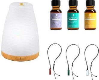 Pursonic Zen Luxury Wellness Bundle Trinity Gemstone Necklace Set, Ultrasonic Aroma Diffuser & Essential Oils Trio in Multicolor at Nordstrom