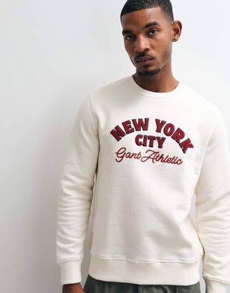 GANT felpa con logo grafico sul petto color crema-Neutro