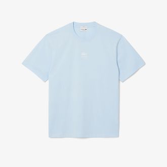 Lacoste Unisex Bedrukt Handtekeningen Katoen T-shirt voor volwassenen (Blauw)