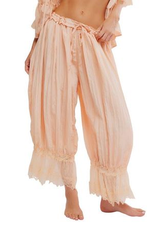 Free People Forever Young Lace Trim Wide Leg Crop Pajama Pants in Peach Pit at Nordstrom, Size X-Large Regular