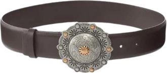 Pinko Leren Riem met Juweel Medaillon- 4cm - Dames - Riemen - Bruin - ONE Size - Leer - Accessoires