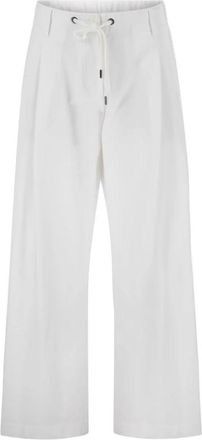Brunello Cucinelli Couture Interlock Broek - Dames - Wijde Broeken - Wit - XS - Katoen - Broeken