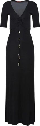 Altuzarra Zwarte Jurk met Korte Mouwen en Gerimpelde Afwerking - Dames - Maxi kleedjes - Zwart - L - Kleedjes