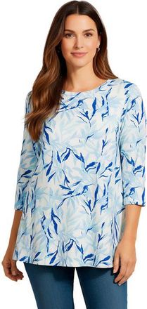 Jessica London Stretch Knit Swing Tunic in Blue Watercolor Palms at Nordstrom, Size 28