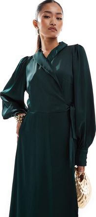 Vila Bridesmaid satin wrap maxi dress in green