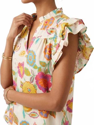 THML Clothing Peggy Ruffle Cap Sleeve Floral Top In Cream Multi
