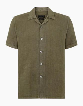 Remus Uomo Mens Remus Uomo SS Linen Shirt 34 Sage - Tan - Size: 40/Regular