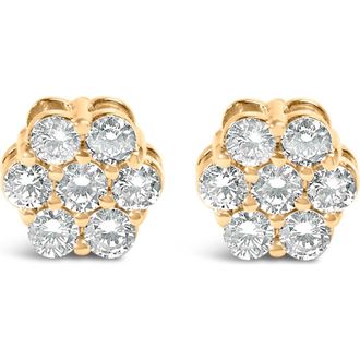 House of Brilliance 14K Yellow Gold 3/4 Ct 7 Stone Floral Cluster Diamond Stud Earrings at Nordstrom