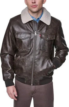 Levi's Faux Leather Bomber Jacket in Brown at Nordstrom, Size Xx-Large