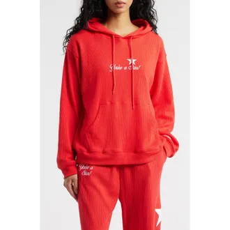 The Mayfair Group Relaxed Fit You Are a Star Waffle Knit Graphic Hoodie in Red at Nordstrom, Size X-Small