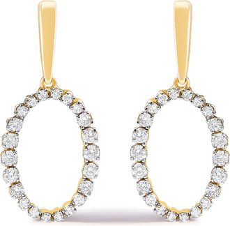 House of Brilliance 14K Yellow Gold Graduating 1/2 Cttw Diamond Oval Dangle Earrings