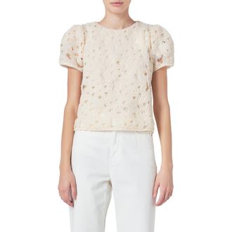 endless rose Faux Pearl Texture Puff Sleeve Top in Champagne at Nordstrom Rack, Size X-Small