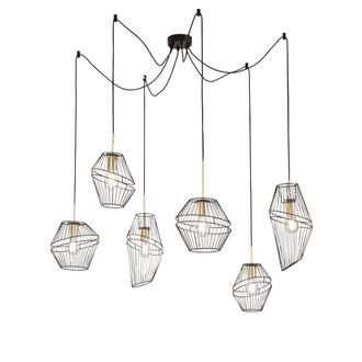 Luce-Ambiente-Design Kiko Suspension with Six Lights in Black and Gold Metal