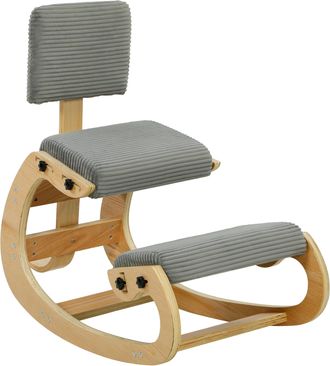 HOMCOM Homcom Silla Ergon&oacute;mica De Rodillas Con Respaldo, Silla De Rodillas, Tapizado En Pana, Amplia Almohadilla Para Rodillas, Mejora La Postura, Gris