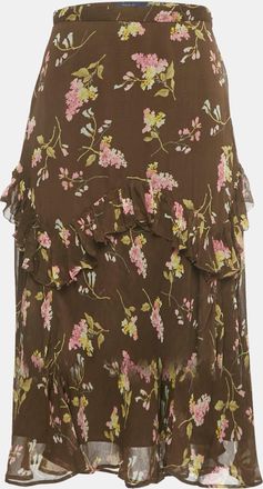 Ralph Lauren Polo Ralph Lauren Brown Floral Print Chiffon Ruffled Midi Skirt