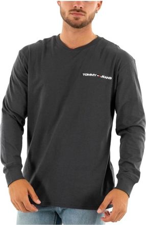 Tommy Hilfiger Long Sleeve Tops, male, Gray, Size: M Linear Chest Long Sleeve Tee