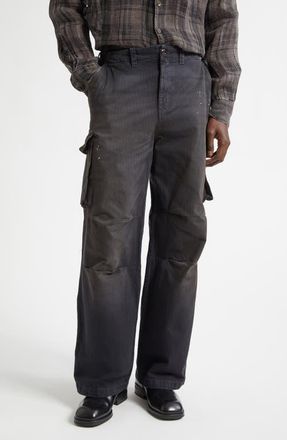 Our Legacy Mount Paint Splattered Cotton Herringbone Cargo Pants in Nebula Wash Jungle Herringbone at Nordstrom, Size 36 Us