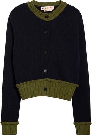 Marni Contrast Trim Wool Blend Cardigan in Bib84 Eclipse at Nordstrom, Size 36