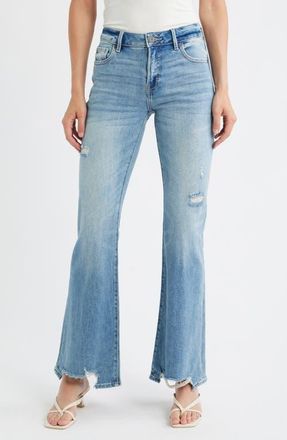 Hidden Jeans Ripped Mid Rise Step Hem Flare Jeans in Medium Wash at Nordstrom, Size 25