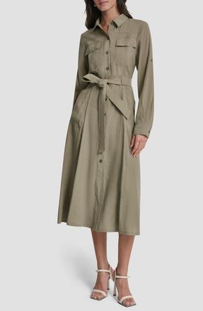 DKNY Fuji Long Sleeve Cargo Shirtdress in Light Fatigue at Nordstrom, Size X-Small