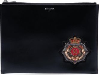 Saint Laurent Pre-owned Saint Laurent Embroidered Crest Calfskin Zippered Clutch Unisex F6GQCNYB5ECVLJ4N