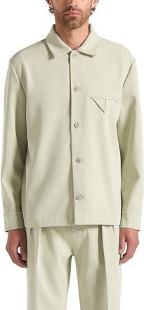 Mani&egrave;re De Voir Leo Hatched Tailored Overshirt in Sage at Nordstrom, Size X-Large