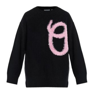 Off-white Round-neck Knitwear, female, Black, Size: 2XS Shared Fuzzy Knit Crewneck