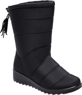 Supvox WomenS Mid-Calf Waterproof Snow Boots, Warm Thick-Soled Winter Casual Shoes, Black High-Tube Booties for Cold Weather, Size 37