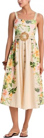 Moon River Belted Floral Midi Dress In Cream Multi