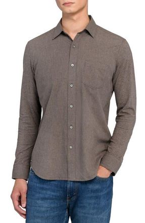 W.R.K Reworked Slim Fit Heathered Brown Cotton Button-Up Shirt at Nordstrom, Size X-Large