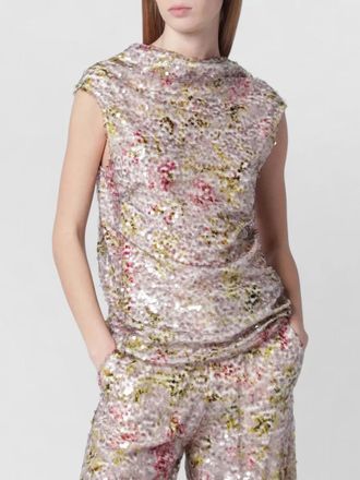 Alberta Ferretti floral sequin round neck sleeveless top