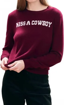JUMPER 1234 Kiss A Cowboy Crew Sweater In Burgundy