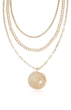 Ettika Eye Faux Pearl Layered Necklace in Gold at Nordstrom Rack
