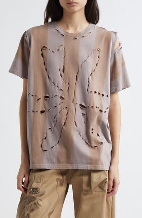 Collina Strada Remnant Flower Ripped Organic Cotton T-Shirt in Earth Stripe at Nordstrom, Size X-Small
