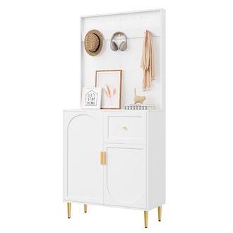 STILVORA Mueble De Entrada Con 1 Puerta, 1 Caj&oacute;n Y Ganchos, Estantes Ajustables, Estilo Moderno, En Mdf, 80&times;35&times;175,5 Cm, Blanco