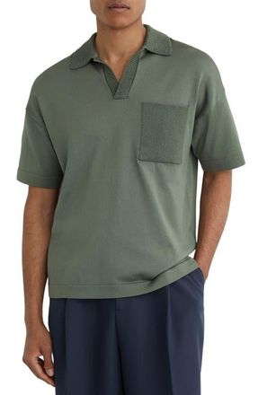 Reiss Warton Oversize Johnny Collar Pocket Polo in Steel Green at Nordstrom, Size Xx-Large