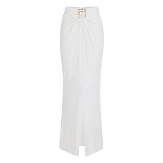 Elisabetta Franchi Rok van cr&ecirc;pe jersey met juweellogo - Dames - Rokken - Beige - Maat: S Jersey