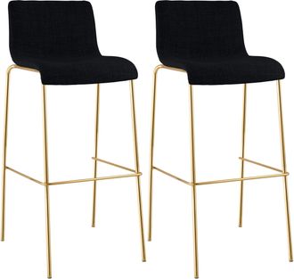 Clp Set De 2 Taburetes De Bar Hover De Tela Con Estructura De Cuatro Patas Dorada Negro