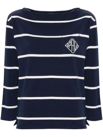 Polo Ralph Lauren logo-embroidered striped T-shirt - women - Cotton - S - Blue
