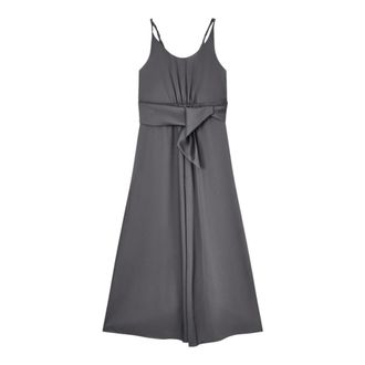 Emporio Armani Midi Dresses, female, Gray, Size: L Twill Crepe Sash Dress