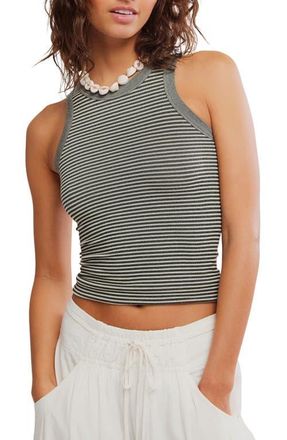 Free People So Soft Stripe Racerback Crop Tank in Black White at Nordstrom, Size X-Small