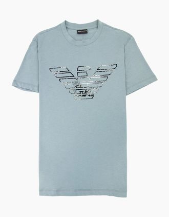 Emporio Armani Mens Emporio Armani Pima-jersey T-shirt With Graffiti Logo Green - Size: 44