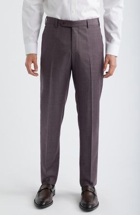Zanella Parker Classic Wool Sharkskin Dress Pants in Wine at Nordstrom, Size 42