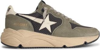 Golden Goose Running Sole Green Suede Sneakers With White Leather Accents